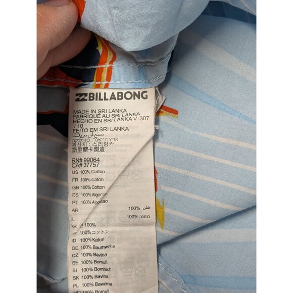 Billabong Hawaiian Button Up Size XL Tailored Fit Stretch Parrot Print Tropical - Picture 10 of 12